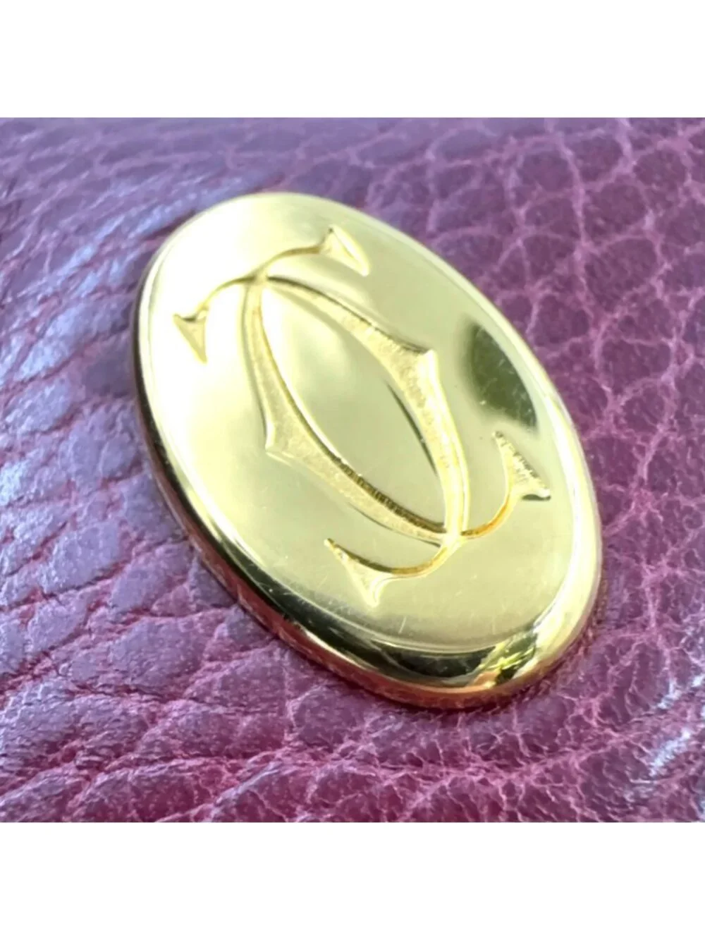 Cartier Must Oval Logo Chain Mini Pouch Leather Bordeaux Gold